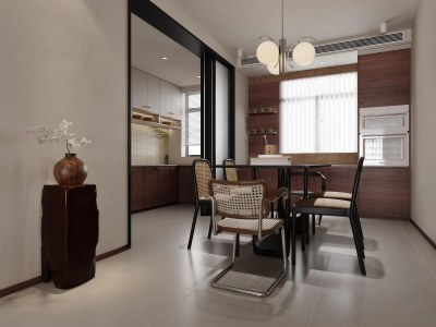 侘寂中古风餐厅3D模型下载